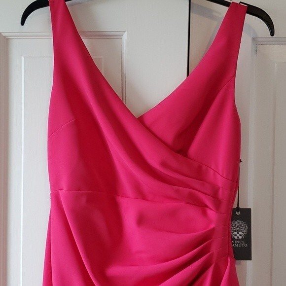 NWT VINCE CAMUTO LONG DRESS FAUX WRAP RUFFLE PINK SIZE 2 EVENING SLEEVELESS - Picture 2 of 9